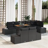 vidaXL 9 delni set vrtnos jedilne garniture z blazinami Črna Poli ratan akacija | Shoptok.si