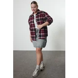 Trendyol Curve Burgundy Plaid Oversize Woven Shirt