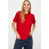 Trendyol Red 100% Cotton Basic Crew Neck Knitted T-Shirt Cene