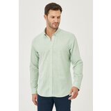 AC&Co / Altınyıldız Classics Men's A.Mint Tailored Slim Fit Oxford Buttoned Collar Linen-Looking 100% Cotton Flared Shirt. Cene
