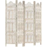 vidaXL Ročno izrezljan paravan 4-delni bel 160x165 cm trden mangov les | Shoptok.si
