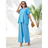 Resti Women's set with short sleeves, decorative flower, and wide pants | shoptok.hr
