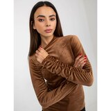 Fashion Hunters RUE PARIS brown velvet blouse with ruffled sleeves Cene