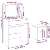 vidaXL Toaletna mizica in stolček rjava hrast 60x40x113,5 cm | Shoptok.si