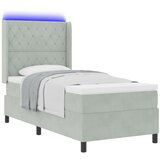 vidaXL Box Spring postelja z vzmetnico in LED lučko svetlo siva 90x200 cm žamet | Shoptok.si