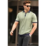 Madmext Green Zipper Detailed Polo Collar Men's T-Shirt 6874