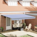 vidaXL modra in bela ročna retraktibilna tenda 450x300 cm | Shoptok.si