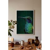Wallxpert uramljena slika 115245, kolibri u zelenim i plavim tonovima na tamnozelenoj pozadini, 50 x 70 cm, beli ram | Eponuda.com
