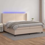  Box spring postelja vzmetnico LED kapučino 200x200 cm um. usnje Cene