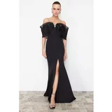 Trendyol Black Stone Printed Woven Long Evening Dress