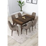 Hanah home trpezarijski set Lia, sto na razvlačenje i 6 stolica, ploča u dekoru drveta Baroque, kapućino tkanina Babyface | Eponuda.com