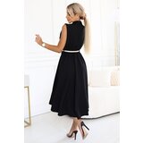 numoco basic 596-3 Elegant midi shirt dress with gold buttons and belt - black | Shoptok.si