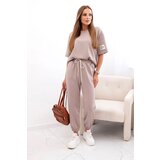 Kesi Włoski Women's viscose set with short sleeves and trousers dark beige Cijene