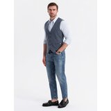 Ombre Fitted elegant men's structured knit vest - navy blue | shoptok.hr