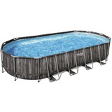 Bestway Montažni bazen Power Steel Swim Oval (732 x 366 x 122 cm, 25 495 l, kartušna filtrska črpalka: 9463 l/h, videz lesa) | Shoptok.si