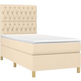  Box spring postelja z vzmetnico LED krem 90x200 cm blago, (20901470) | Shoptok.si