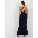 Fashionhunters Dark blue maxi formal dress with straps