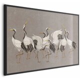  Plakat - Crane Dance - light bird silhouettes on a warm-gray textured background 30x21 Crni okvir | shoptok.hr