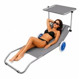  Sklopiva ležaljka za plažu s kotačima i sjenicom - siva | Shoptok.si