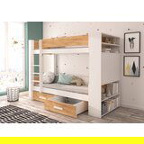 ADRK Krevet na kat GARET za 2 osobe s madracima 200x90 104 cm - BIJELA-ZLATNI BOR | shoptok.hr