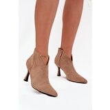 Boto Low Women's Ankle Boots On Heel Eco Suede Beige Jolivra | shoptok.hr