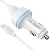 Borofone avtopolnilec BZ14 2x usb a 2,4 a s kablom 1m lightning iphone 5, 6, 7, x, 13, 14 - bel Cene