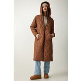  Women's Brown Hooded Quilted Coat with Pockets | ePonuda.com