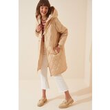 Happiness İstanbul Women's Cream Hooded Quilted Coat Cene