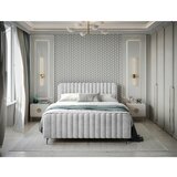 MID.YOU POSTELJA Z VZMETNICO 180 cm x 200 cm , les, tekstil, leseni material svetlo siva | Shoptok.si