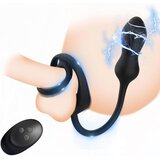 SuperLove E-Stim Dual Cock Ring & Prostate Massager with Remote Black Cene