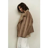 Laluvia Beige Shelby Fur Lined Leather Coat
