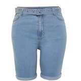 Trendyol Curve Light Blue Belted Stretchy Skinny Denim Shorts | shoptok.hr