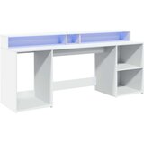 vidaXL Pisalna miza z LED lučkami bela 200x55x91 cm inženirski les | Shoptok.si