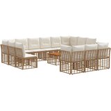  Set vanjskih sofa 14 pcs Prirodna i krema bijela Poliester - Prirodna i kremasto bijela sa stolom | shoptok.hr