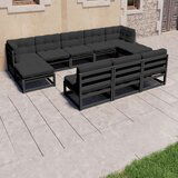The Living Store Vrtna sedežna garnitura 8-delna z blazinami črna trdna borovina - Vrtna Sedežna Garnitura, (21478627) | Shoptok.si