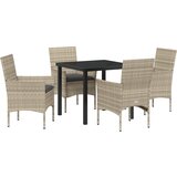 vidaXL 5-delni vrtni jedilni set z blazinami svetlo siva poli ratan, Vrtna miza črna 80x80x73 cm kaljeno steklo | Shoptok.si
