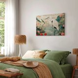  Slika - By an Asian pond - an illustration in the style of a Japanese engraving depicting a heron 120x80 Akustična | shoptok.hr