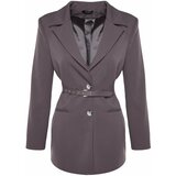Trendyol Anthracite Premium Woven Tie Detail Blazer Jacket Cene