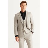 ALTINYILDIZ CLASSICS Men's Beige Slim Fit Slim Fit Mono Collar Patterned Vest Suit cene