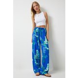  Women's Blue Aqua Green Patterned Loose Viscose Palazzo Trousers Cene