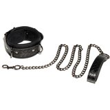 SuperLove Matrix Leather Collar & Leash 26-36cm Neck Black Cene