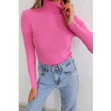 BİKELİFE Women's Candy Pink Lycra Flexible Neck Knitwear Sweater