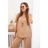 Kesi Włoski Women's set with a loose blouse and wide pants camel Cijene