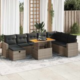 vidaXL 9-dijelni set vrtnih sofa poliratan i bagrem s jastucima sivi Cijene