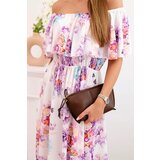 Kesi Włoski Women's dress with a frill and bare shoulders with flowers violet | shoptok.hr