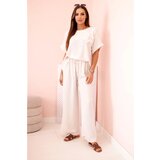 Kesi Włoski Women's viscose set with decorative flower and wide trousers - beige | shoptok.hr