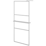 Pregrada za tuš s policom krom 90x195 cm staklo ESG i aluminij | shoptok.hr