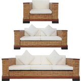 vidaXL 3-dijelni set sofa od prirodnog ratana s jastucima smeđi | shoptok.hr