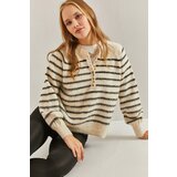 Bianco Lucci Women's Rayon Striped 11-Button Knitwear Sweater Cene