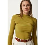 Happiness İstanbul Women's Oil Green Gather Detailed High Collar Sandy Blouse cene